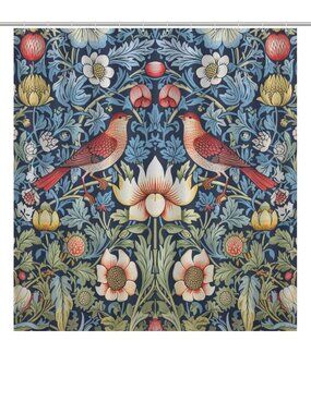William Morris Inspired Shower Curtain 72"×72" with 12 Hooks